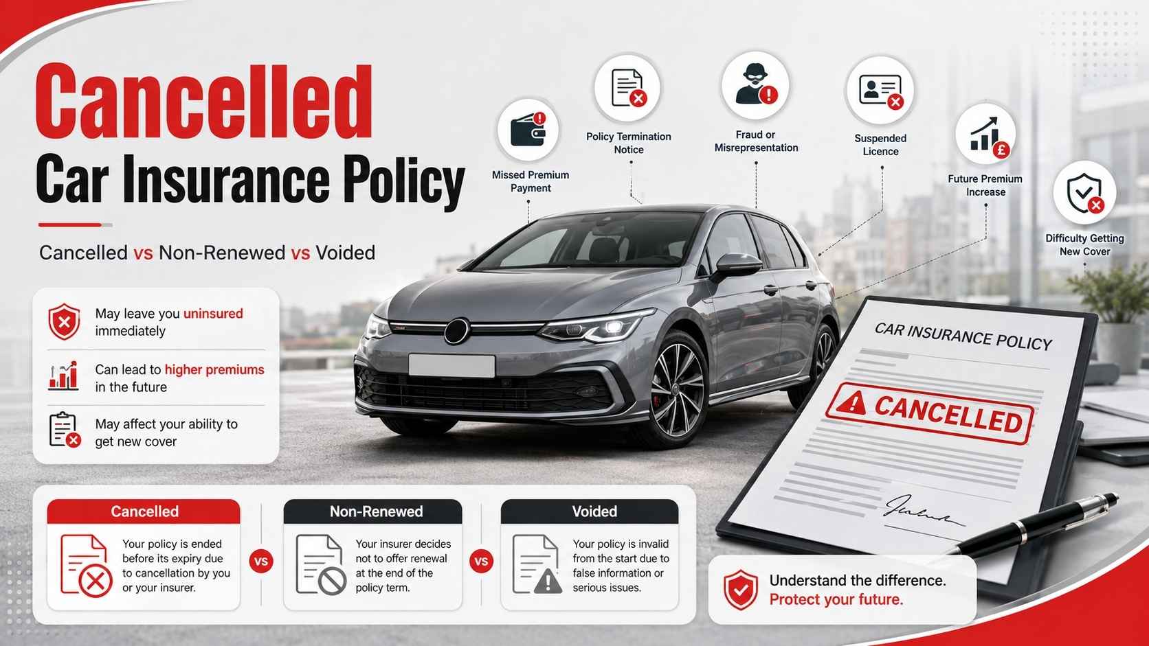Cancelled Car Insurance Policy: How is It Different from Non-Renewed and Voided?